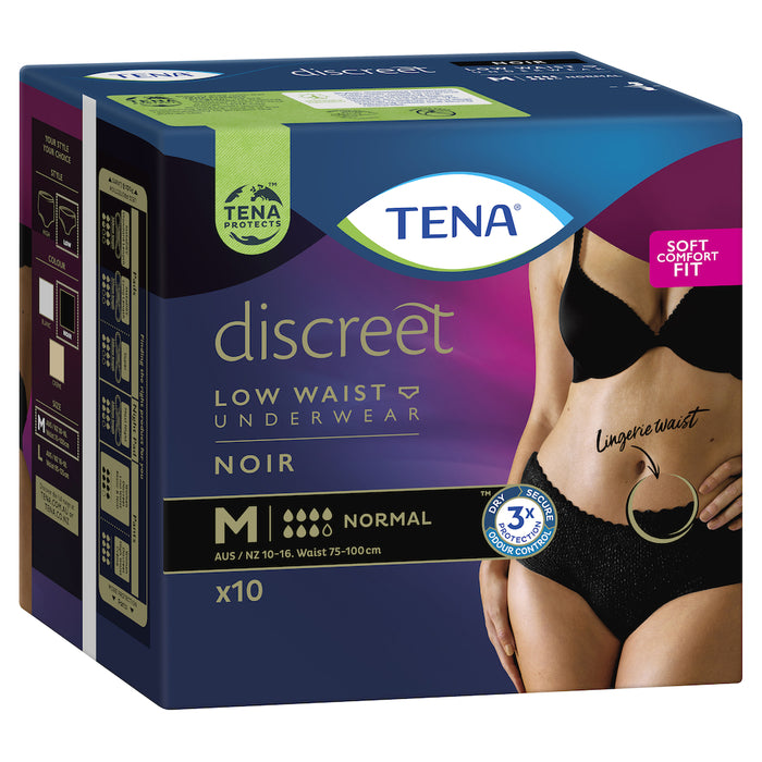 Tena Discreet Noir Low Waist Underwear Black 10 Pk