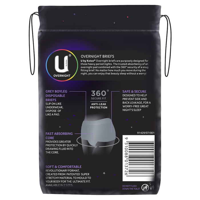 U by Kotex Brief Overnight Grey Small/Medium 4 Pack