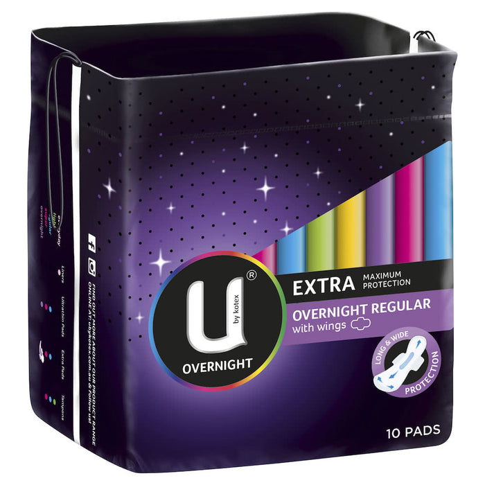 U By Kotex Extra Pads Overnight Wings 10