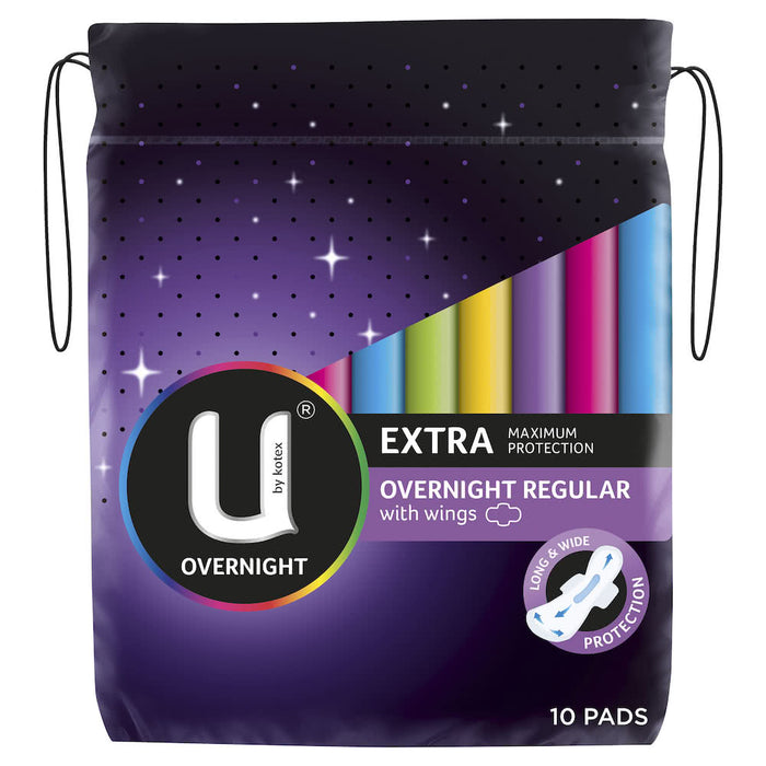 U By Kotex Extra Pads Overnight Wings 10