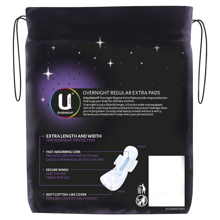 U By Kotex Extra Pads Overnight Wings 10