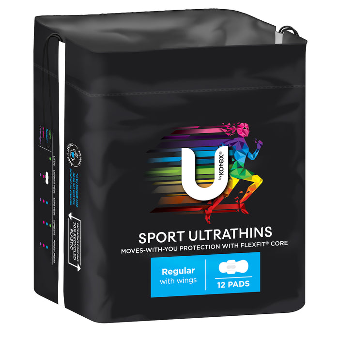 U By Kotex Ultrathin Sport Pads Regular Wings 12