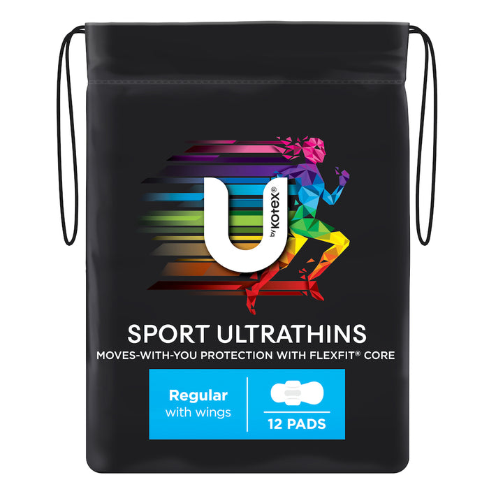 U By Kotex Ultrathin Sport Pads Regular Wings 12