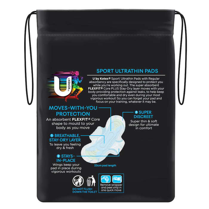 U By Kotex Ultrathin Sport Pads Regular Wings 12