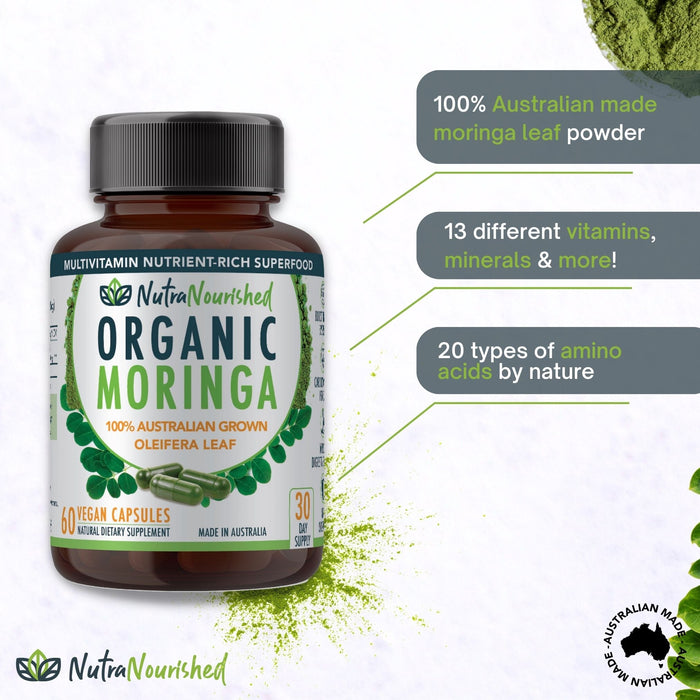 Nutra Nourished Organic Moringa Leaf Powder 60 Capsules.