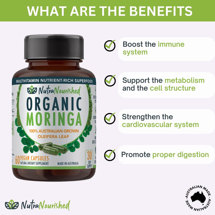 Nutra Nourished Organic Moringa Leaf Powder 60 Capsules.