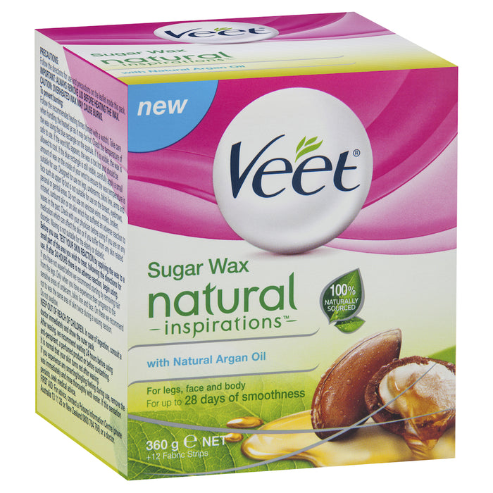 Veet Sugar Wax Natural Inspirations With Argan Oil 360g + 12 Fabric Strips