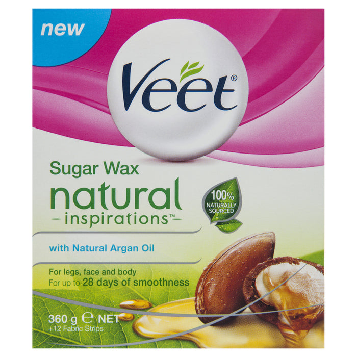 Veet Sugar Wax Natural Inspirations With Argan Oil 360g + 12 Fabric Strips