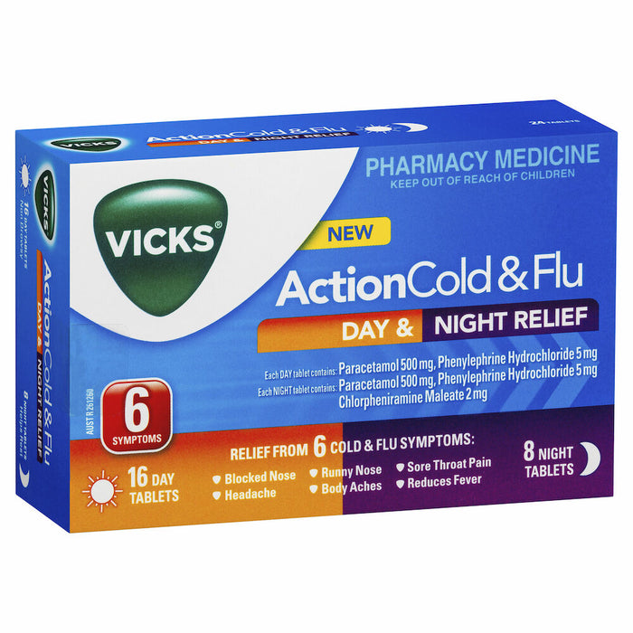 Vicks Action Cold & Flu Day & Night Relief 24 Tablets