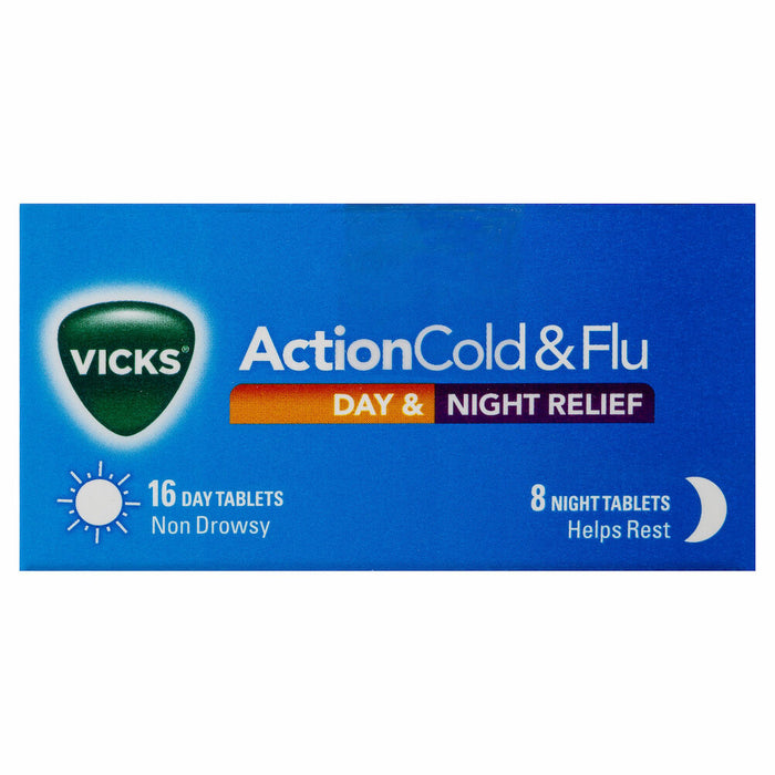 Vicks Action Cold & Flu Day & Night Relief 24 Tablets