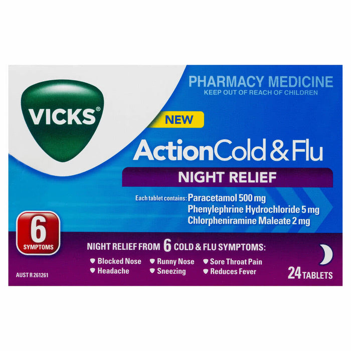 Vicks Action Cold & Flu Night Relief Tablets 24