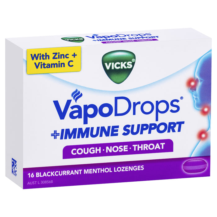 Vicks Vapo Drop + Immune Support Lozenges Blackcurrent 16