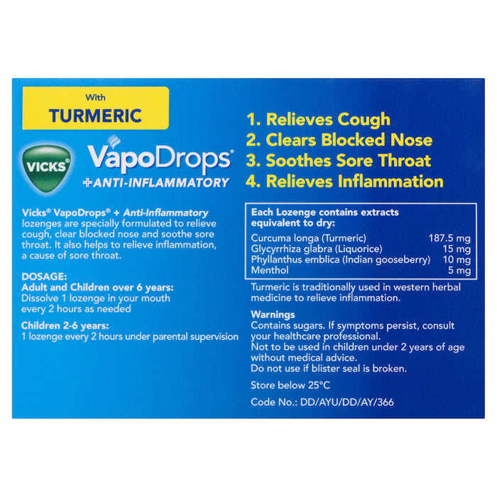 Vicks Vapodrops Anti-Inflammatory 16 Lemon Menthol Lozenges