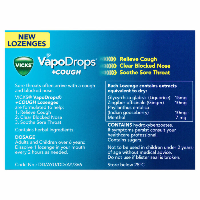 Vicks VapoDrops + Cough Honey Lemon Mentol 16