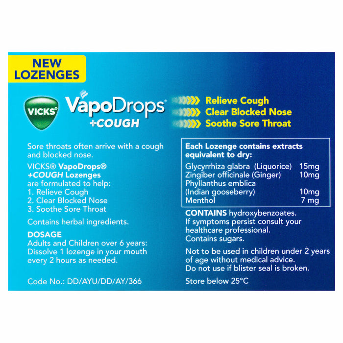 Vicks VapoDrops + Cough Honey Lemon Mentol 36