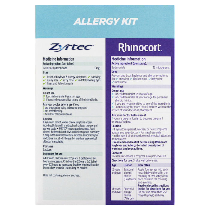 Zyrtec 30 Tab & Rhinocort 60 Nasal Spray Allergy Kit