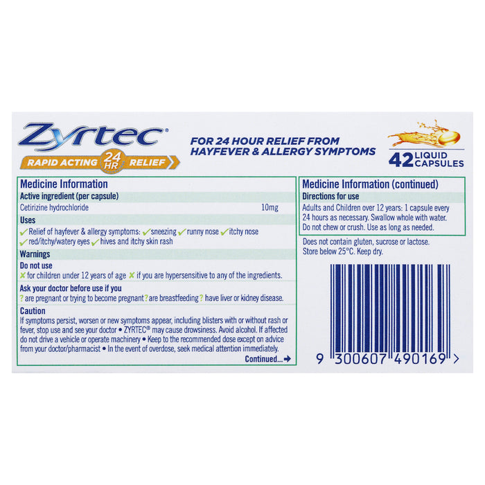 Zyrtec Liquid Capsules 42